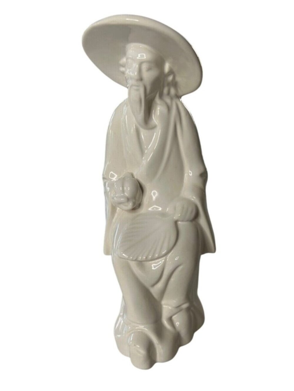 Vintage White Ceramic Figurine Of Asian Man In Traditional Dress
